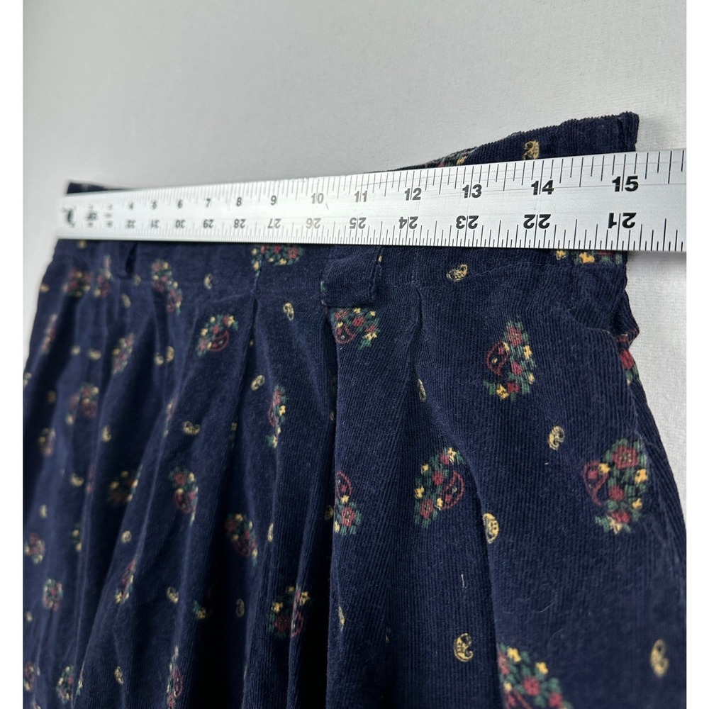 Vintage 80s Lands End‎ Corduroy Midi Skirt Sz 12 Navy Blue Paisley Pleated USA - Picture 7 of 9